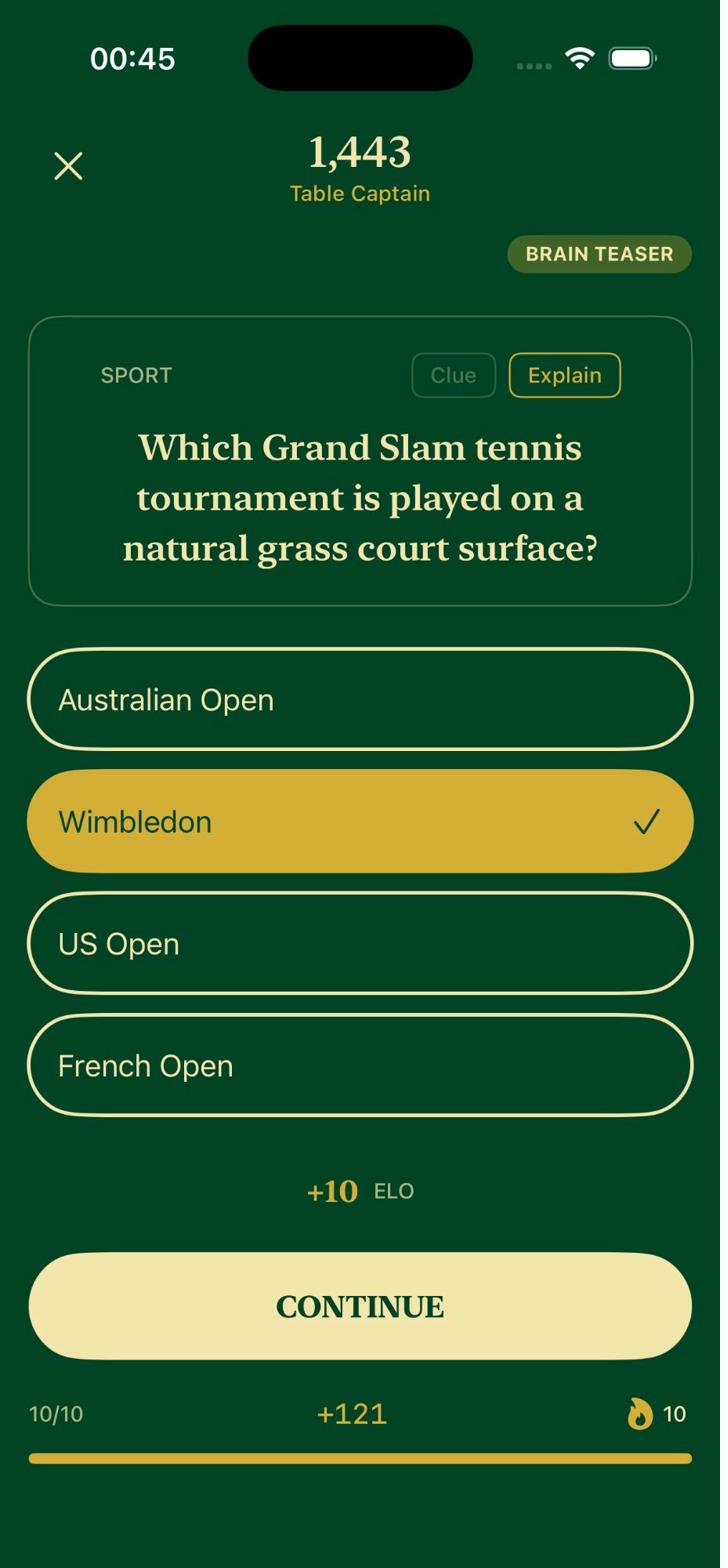 Quiz Trainer question screen with multiple choice answers